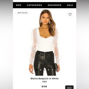 White NBD Blaine bodysuit with puff sleeves size Large. New with tags.